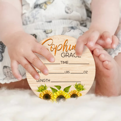 Baby Birth Stat Sign, Personalized Birth Announcement Sign, Printed Newborn Birth Stat, Name Announcement, Sunflower Name Announcement
