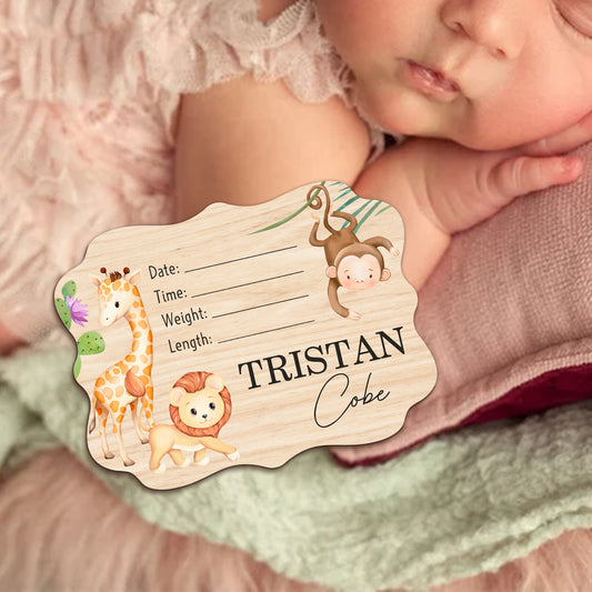 Custom Name Cute Animal Birth Announcement Sign Gift, Custom Baby Name Sign For Hospital, Personalized Newborn Baby Announcement Sign