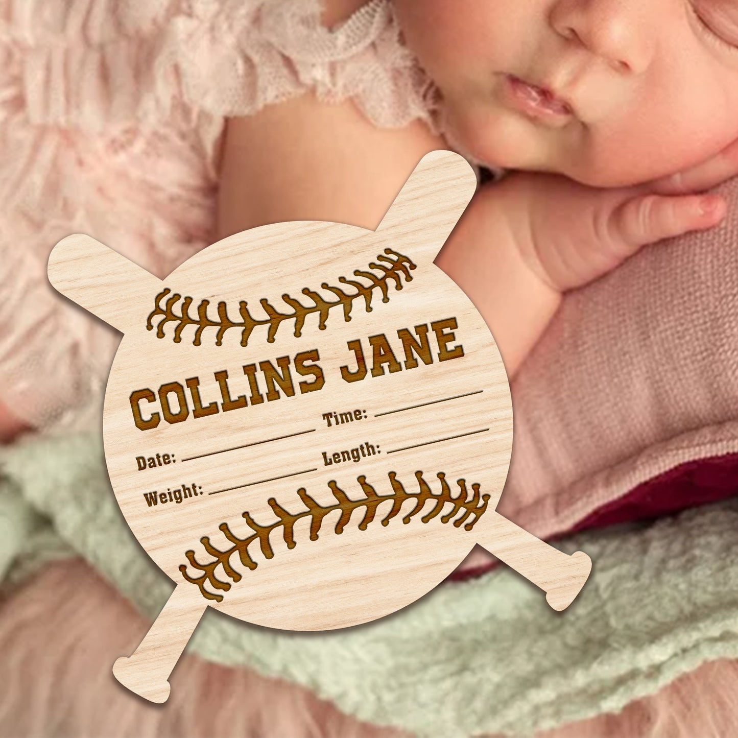 Custom Baby Name Baseball, Announcement Wood Sign Birth ,Announcement Newborn Photo Prop Engraved Baby Name Sign, Baby Birth Stat Sign