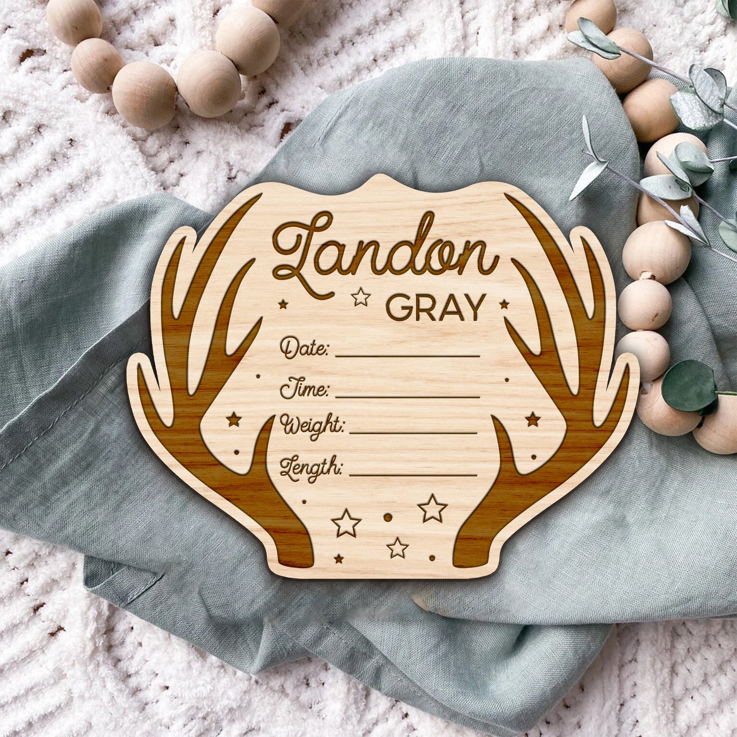 Custom Birth Announcement Sign, Wood Name Sign, Engraved Baby Name Sign, Newborn Photo Prop, Deer Nursery Decor, Birth Announcement, Baby Birth Stat Sign