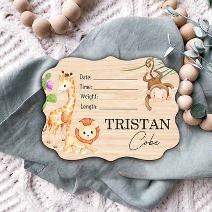 Custom Name Cute Animal Birth Announcement Sign Gift, Custom Baby Name Sign For Hospital, Personalized Newborn Baby Announcement Sign, Baby Birth Stat Sign